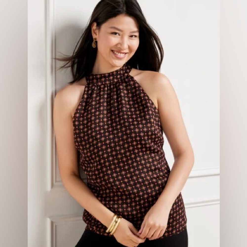 NWT Talbots Halter Top in Dainty Medallion with Back Bow Tie Size 6 Evening Out